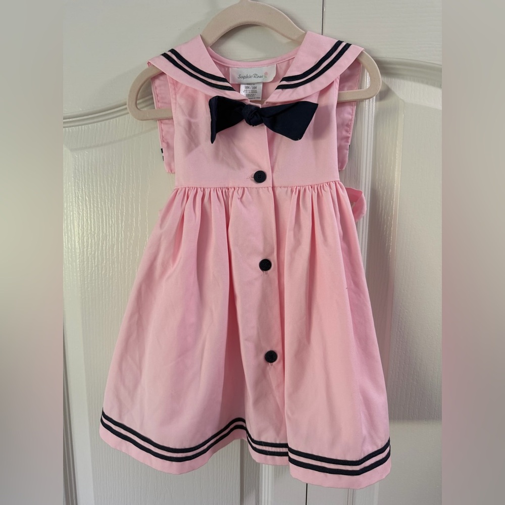 Charming Pink Dress with Navy Bow